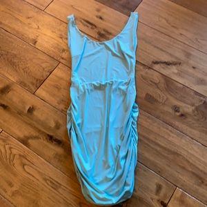 Backless, mint green, stretchy mini dress